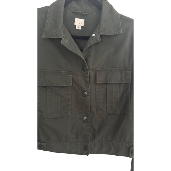 NWOT A.New.Day Medium Olive Green Cropped Cotton Jacket - Picture 3 of 11